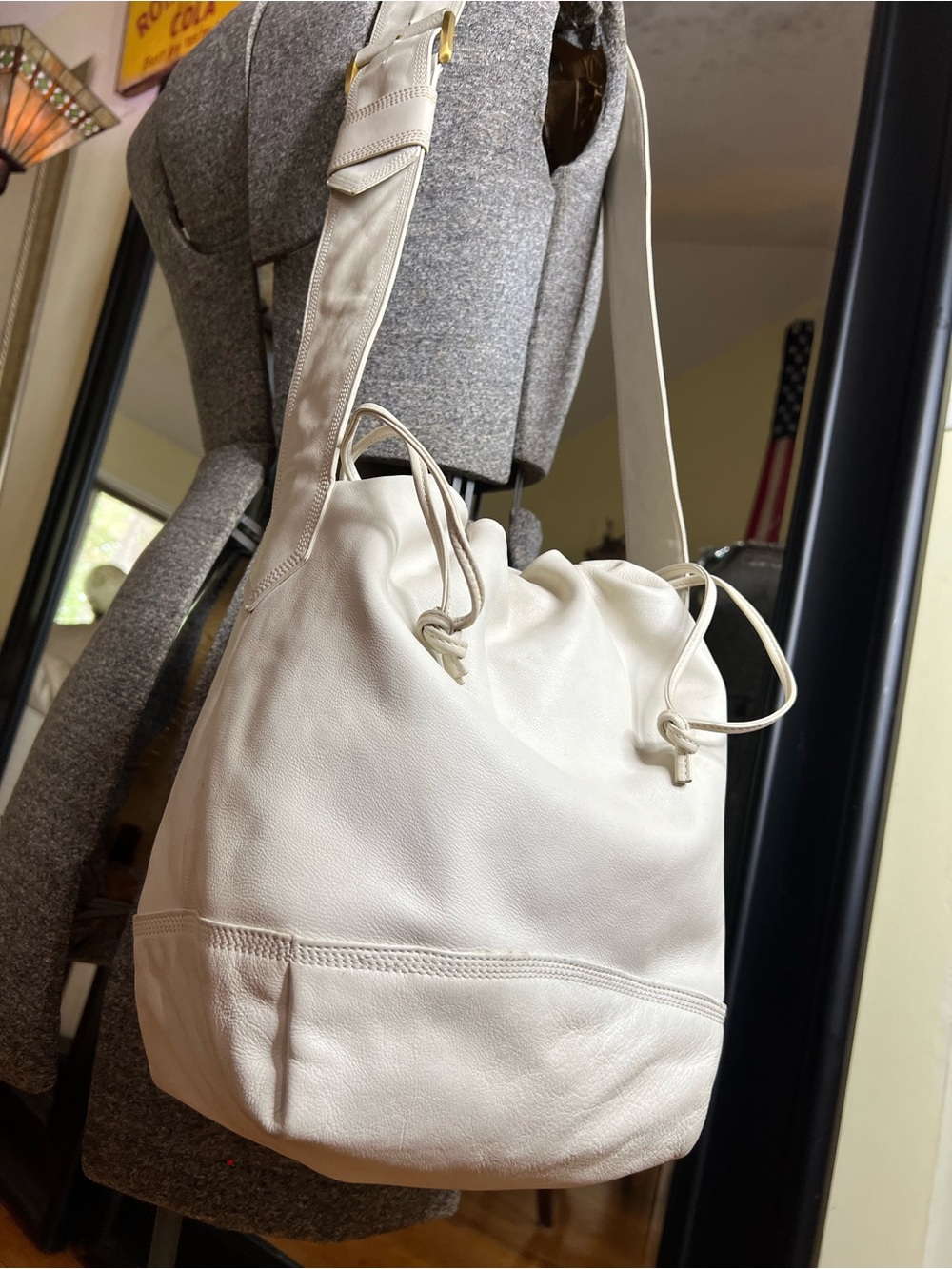 Loewe White Leather Drawstring Shoulder Bag Madrid 1846